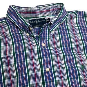 Ralph Lauren Blake XXL Multicolor Plaid Button Up Cotton Shirt 2XL Blue Green